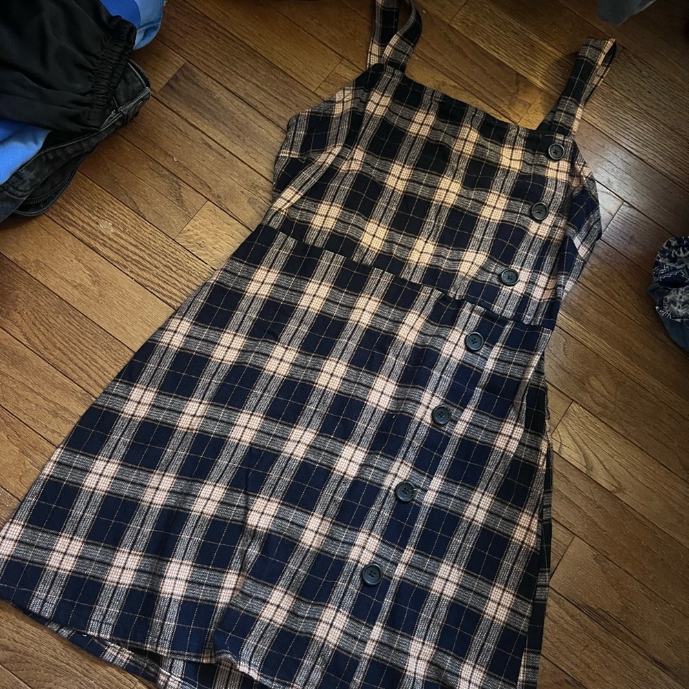 Wild Fable Navy and Tan Plaid Zip-Up Dress